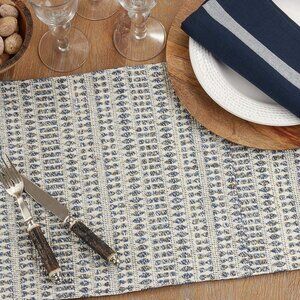 840.BL1420B 14 X 20 in. Woven Line Oblong Placemats, Black - Set of 4